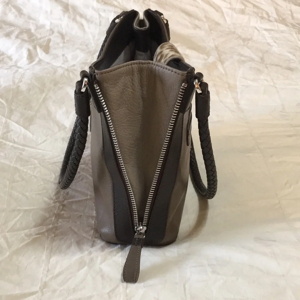 BRIGHTON | Leather Shoulder Bag With Leopard Print Calf Hair Detail